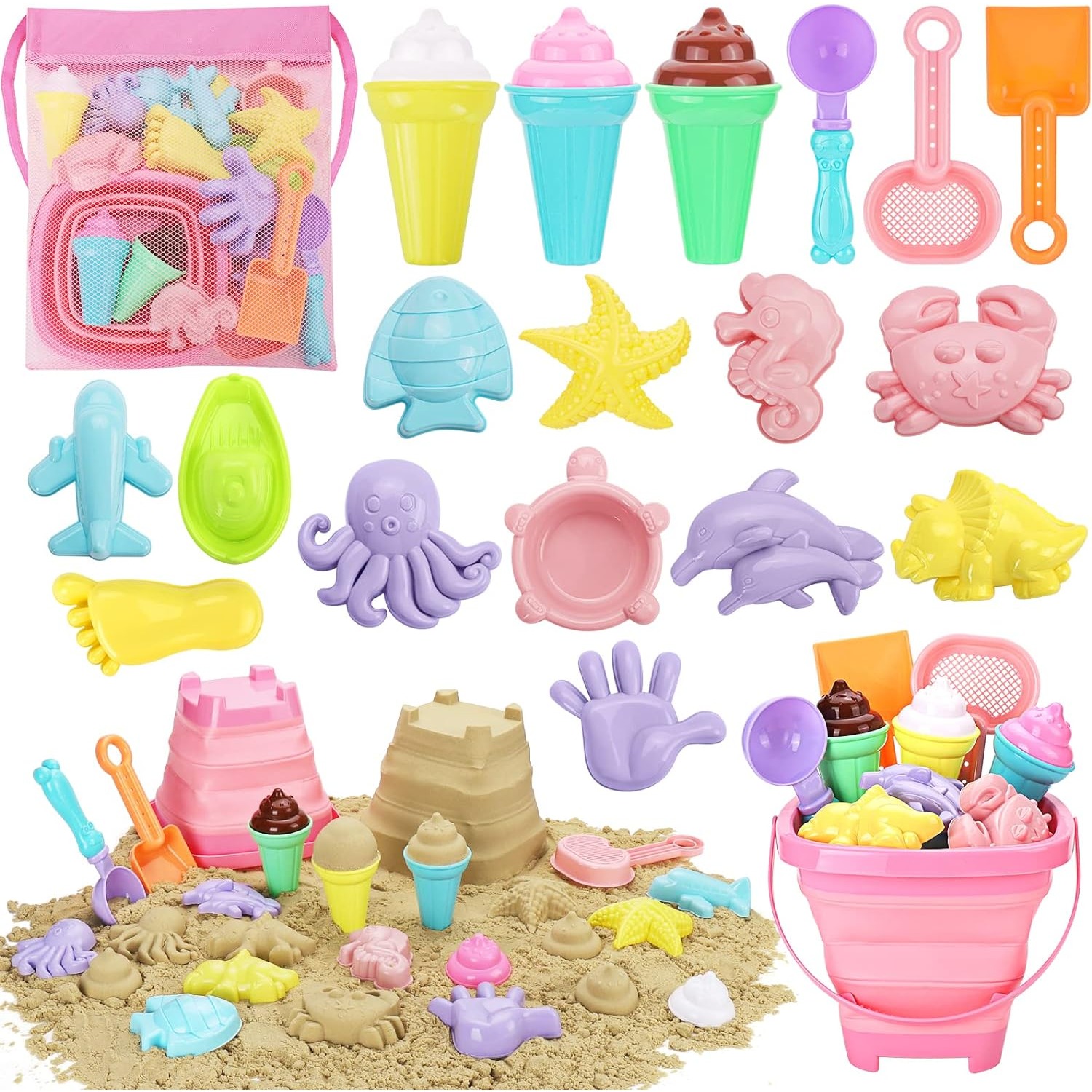Kinetic Sand Mold - 20-częściowy zestaw zabawek plażowych dla dzieci
